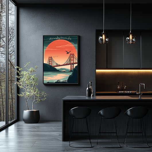 Poster Golden Gate Bridge - Silhouette de coucher de sole