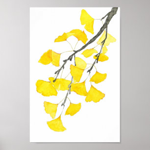 Poster Golden Ginkgo watercolor