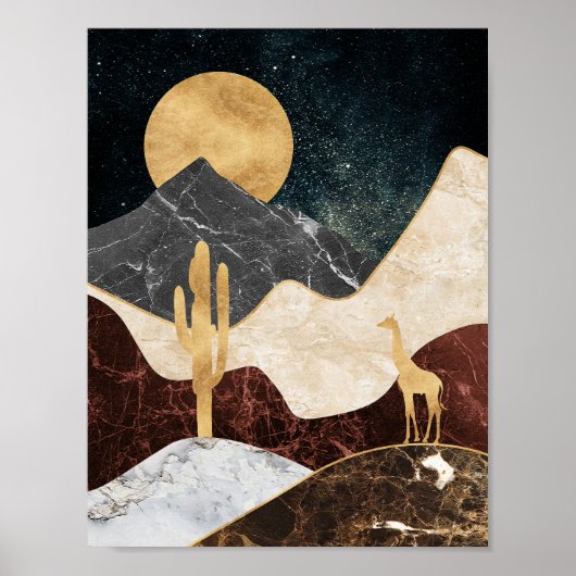 Poster Golden Giraffe Désert Paysage & Marble Mountain (Devant)