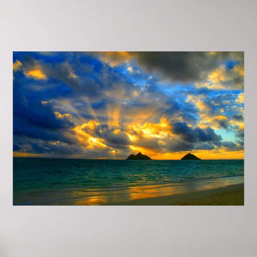 Poster Golden Hawaiian Tropical Beach Sunset (Devant)