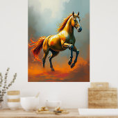 Poster Golden Horse Rears, Flowing Mane, Vibrant (Cuisine)