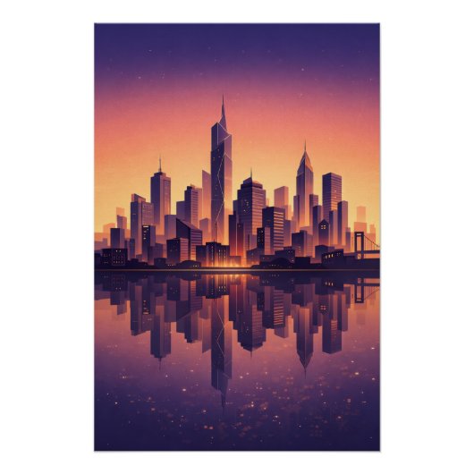 Poster Golden Hour Modern City Skyline – Minimalist Urban (Devant)