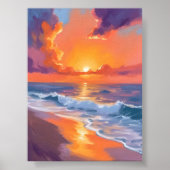 Poster Golden Hour Orange Sunset Beach Peinture Océan (Devant)