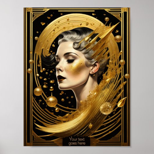 Poster Golden lady Art Deco éditable (Devant)