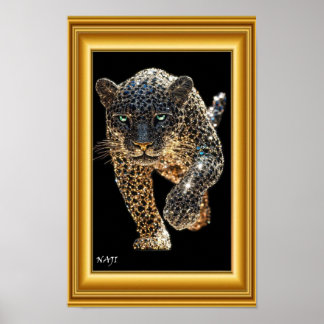 Poster Golden Leopard in Motion – Luxury Black and Gold W