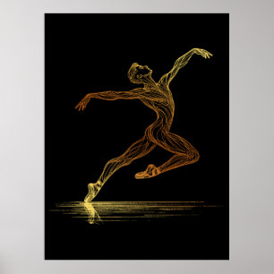 Poster Golden Line Art Ballet Dancer Illustration élégant