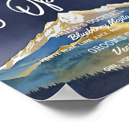 Poster Golden Mountain Mariage The Bar is Open Drink Menu (Coin)