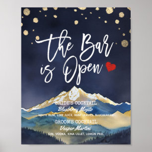 Poster Golden Mountain Mariage The Bar is Open Drink Menu