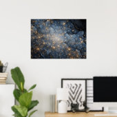 Poster Golden Nebula Sparkles Midnight Blue Cosmos (Bureau à domicile)