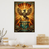 Poster Golden Phoenix Rising Art Deco Illustration (Cuisine)
