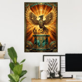 Poster Golden Phoenix Rising Art Deco Illustration (Bureau à domicile)