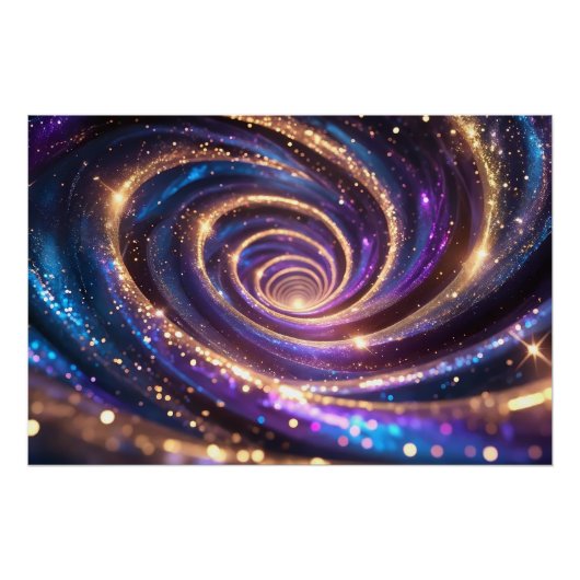 Poster Golden & Purple Cosmic Swirl Abstrait Vortex Art (Devant)