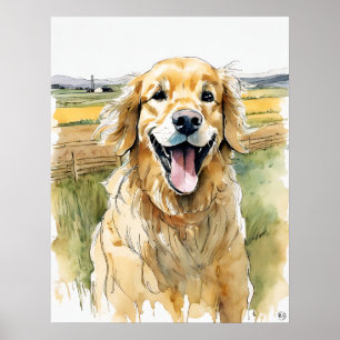 Poster Golden Retriever - Art Chien Imprimer