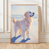 Poster Golden Retriever at the Beach Coastal Art Imprimer