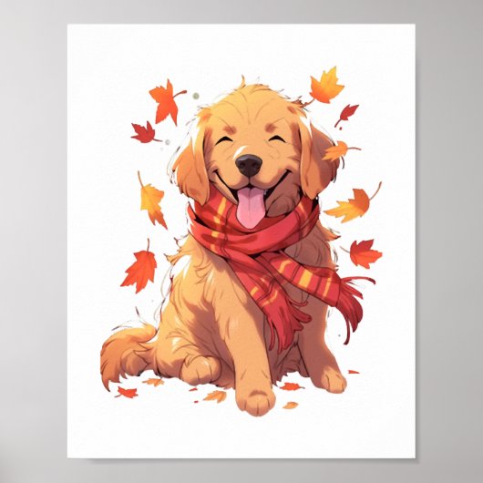 Poster Golden Retriever Automne Dog Feuilles d'automne (Devant)