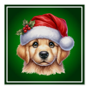 Poster Golden Retriever Chien avec le Père Noël Style-825