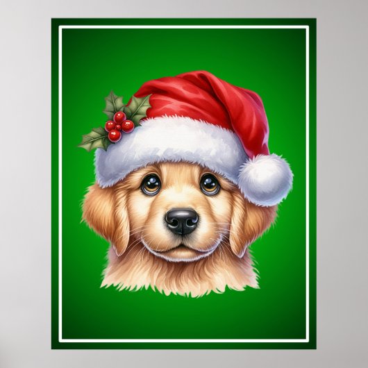 Poster Golden Retriever Chien avec le Père Noël Style-825 (Devant)