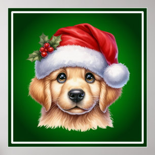 Poster Golden Retriever Chien avec le Père Noël Style-825