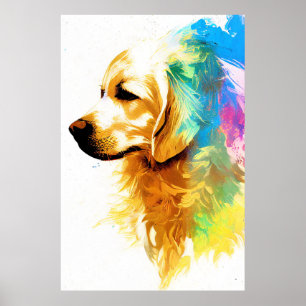 Poster Golden Retriever Chien Nature sauvage Peinture ani