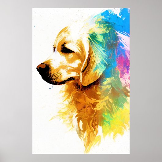 Poster Golden Retriever Chien Nature sauvage Peinture ani (Devant)