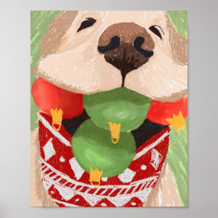 Poster Golden Retriever Christmas Balls Mouth Drôle