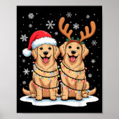 Poster Golden Retriever Christmas Santa Hat Reindeer Ligh (Devant)