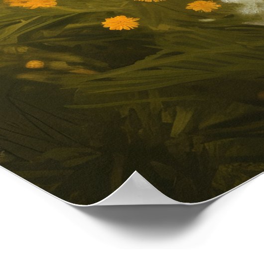 Poster Golden Retriever dans une prairie éclairée (Coin)