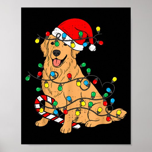 Poster Golden Retriever Dog Christmas Lights Xmas Pet Dog (Devant)