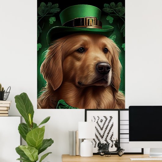 Poster Golden Retriever Dog in St. Patrick's Day (Bureau à domicile)