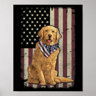 Poster Golden Retriever Drapeau Américain Ndana 4 Juillet