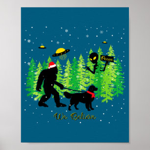 Poster Golden Retriever Drôle Bigfoot Noël Alien Ufo