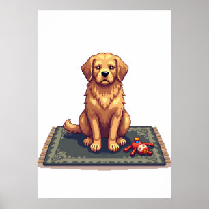 Poster Golden Retriever fatigué Pixel Art Jeux Rétro Humo