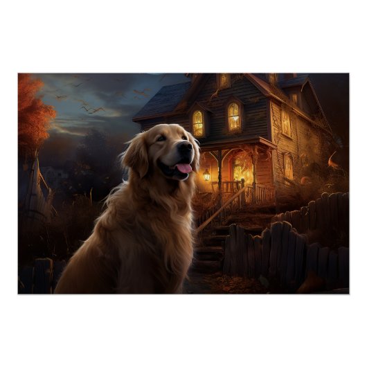 Poster Golden Retriever Halloween effroi (Devant)
