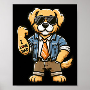 Poster Golden Retriever I Love Papa Funny Chien Tattoo