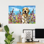 Poster Golden Retriever in a Meadow of Snapdragons (Bureau à domicile)