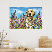 Poster Golden Retriever in a Meadow of Snapdragons (Cuisine)