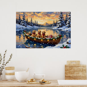 Poster Golden Retriever Noël Bateau Fêtes