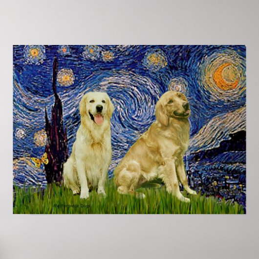 Poster Golden Retriever Pair 3 - Nuit étoilée (Devant)