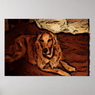 Poster Golden retriever peignant l'affiche