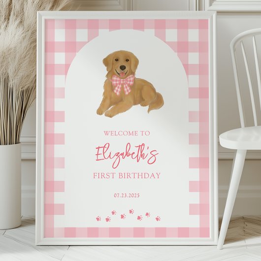 Poster Golden Retriever Puppy Birthday Party Welcome
