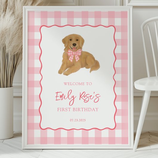 Poster Golden Retriever Puppy Birthday Party Welcome
