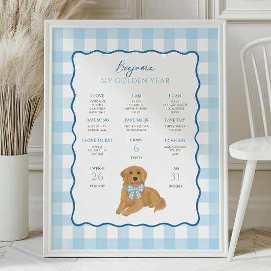 Poster Golden Retriever Puppy Dog 1st Birthday Milestone