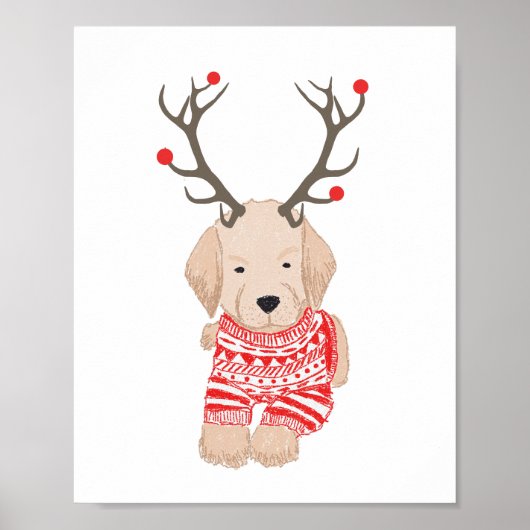 Poster Golden Retriever Puppy Sweat de Noël Antlers (Devant)