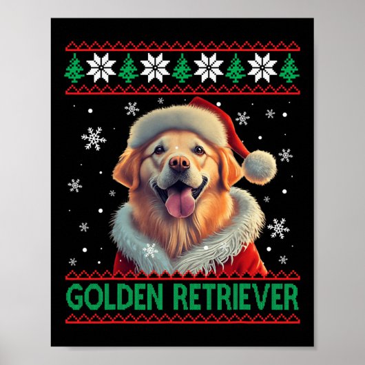 Poster Golden Retriever Santa Hat Vilain Noël (Devant)