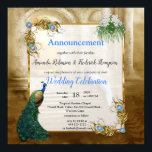 Poster Golden Royal Peacock Temple Dreams<br><div class="desc">Paysage d'imaginaire royal blanc et bleu-vert dans un temple tropical entouré de verdure et décoré de bijoux en plumes d'or moderne.</div>
