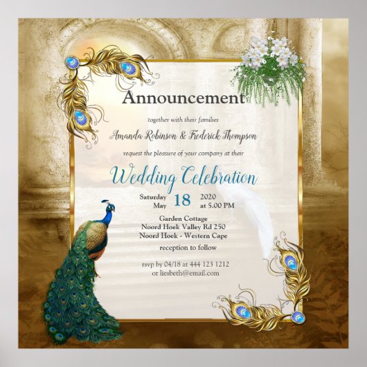 Poster Golden Royal Peacock Temple Dreams (Devant)