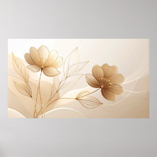 Poster Golden Serenity: Minimalist Floral Line Art in Cha