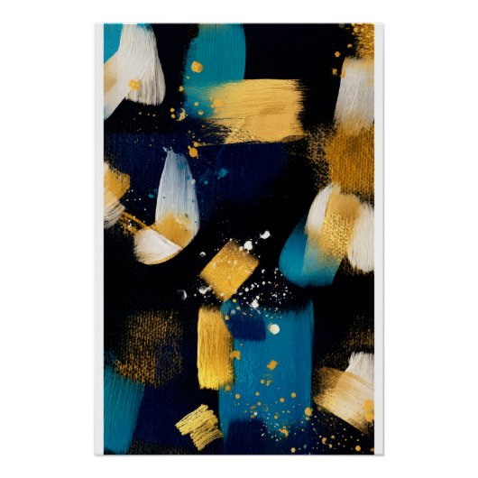 Poster Golden Splash Abstract — Navy Blue & Gold Textured (Devant)