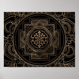 Poster Golden Sri Yantra / Sri Chakra en lotus