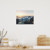 Poster Golden Sunset Ocean Waves on Rocks Serene Seascape (Cuisine)